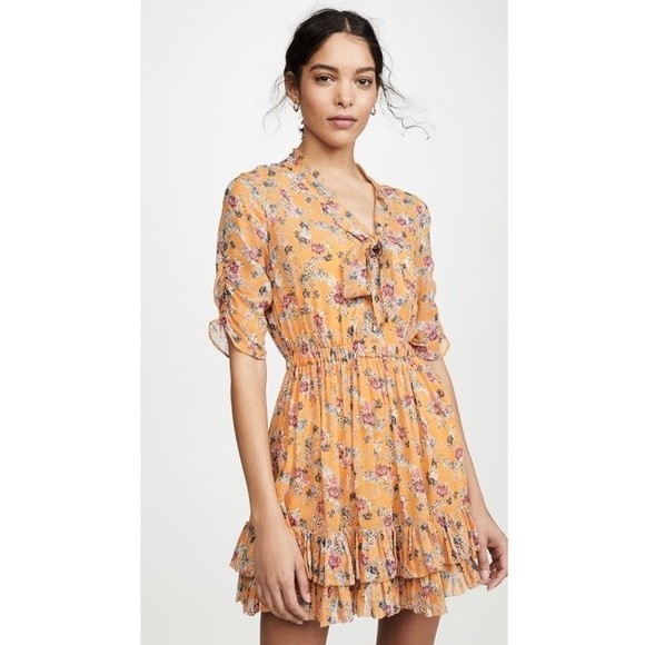 NWOT Nicholas Ruffle Mini Dress in Honey Multi Size 2 - Picture 1 of 8